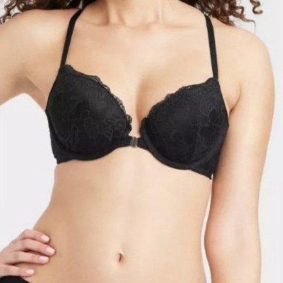 NWT Auden Push up, molded cup demi coverage, racerback, front closure bra, black - Picture 2 of 10